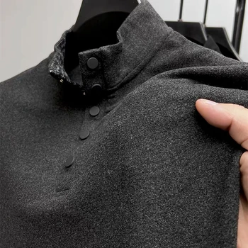 איכות גבוהה לחצן חצי צווארון גבוה סוודר אופנה של גברים מקרית מוצק צבע עליון חם ארוך שרוולים t-shirt לאנשי עסקים