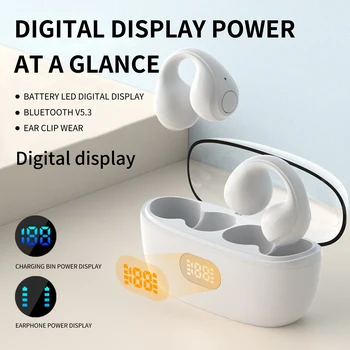 אלחוטית Bluetooth אוזניות 5.3 תצוגה דיגיטלית אוזן קליפ האוזן סוג ללא באוזן דינמי אוזניות אולטרה ארוך טווח אוזניות