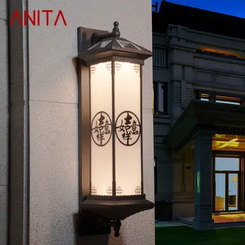 אניטה חיצונית סולארית מנורת קיר יצירתיות סיני קפה מנורות קיר אור LED אטימות IP65 הביתה וילה מרפסת חצר