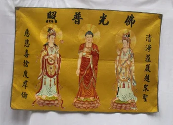 אספנות סינית מסורתית Thangka של 3 בודהה ציורים ,גודל גדול משי ברוקד ציור p002753