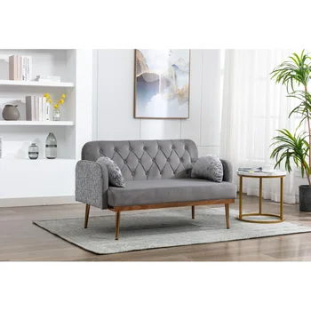 אפור קטיפה ספה, המבטא הספה. כפול הספה עם מתכת מטר, פלוס שתי כריות, מתאים לסלון, מחודדות הרגל עיצוב.