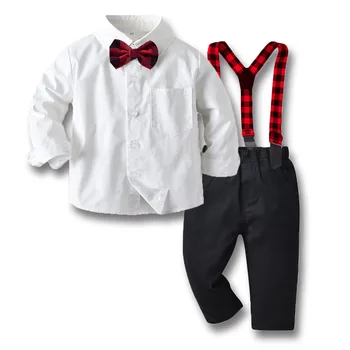 באביב בגדים לבנים מוצק לבן קלאסי החולצה עם מכנסיים שחורים ילדים 1-7 שנים ג ' נטלמן תלבושות ילד יום ההולדת בתחפושת