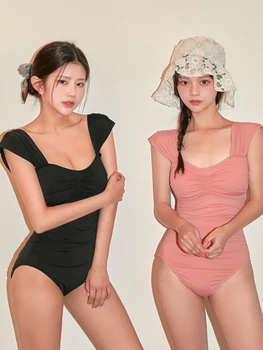 בגדי ים נשים 2022 חדש בדרום קוריאה סגנון ולשחות צווארון פשוטה אחת-חתיכה מוצקה אחות Monokini תלמיד בחורה רזה בגדי נשים