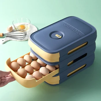 ביצה המקרר מגירת אחסון מגש טרי שמירה על תיבות גלגול אוטומטי ביצים מיכל קופסה עם מכסה מטבח ביתי ארגונית