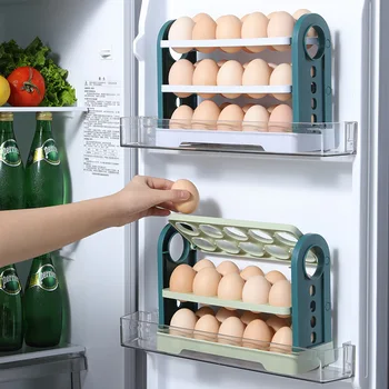 ביצה תיבת אחסון 3-שכבת היפוך מגירה ביצה מנהל קיבולת גדולה 30-תא ביצה מדף המקרר בצד הביצה מגש חומר אורגני
