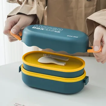 בנטו בוקס יפנית קופסת ארוחת הצהריים עבור הילד למיקרוגל שכבה כפולה תא קופסת האוכל לבית הספר ילד מטבח מיכל אחסון מזון