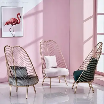 בסגנון נורדי זהב מתכת ברזל, בד הכיסא הפנוי עצלן בסלון ספה כסא ורוד הכיסא קפה כיסא בעיצוב מודרני רהיטים