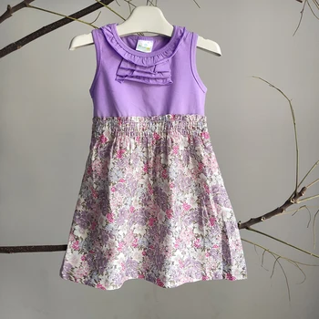 בקיץ כותנה בנות שמלה פרחוני הדפסה הנסיכה שרוולים שמלת קיץ בייבי מסיבת בנות בגדי ילדים שמלה ורודה עבור בנות 2-5 שנה
