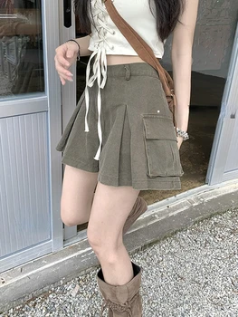 גבוהה המותניים קצרים מכנסיים אישה קוריאנית סגנון וינטג 'של מכנסי דגמ