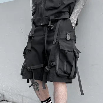 גברים קיץ באגי קצר רצים אופנה רחוב Darkwear Techwear קצר רצים עם כיסים מתאים רופף טקטי מטען ישבנים