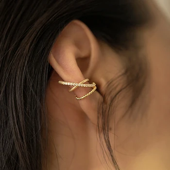 גיאומטריות אוזן עגילים עם CZ אבן חדש זהב מתכת שכבות שרוול חריש ללא ניקוב בנות עיצוב תכשיטים קוריאנית