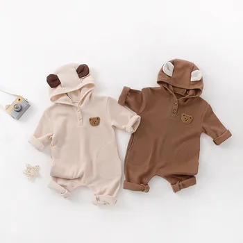 דוב מעטה וופל התינוק Rompers היילוד בגדים שרוול ארוך כותנה טיפוס חליפת תינוק סרבלים בנים ובנות