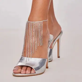 דפוס חדש יוקרה ציצית נעליים עקב גבוהות אופנה נוצץ, סקסי ריינסטון אביזרי אלגנטי ותכליתי נקבה הקרסול.