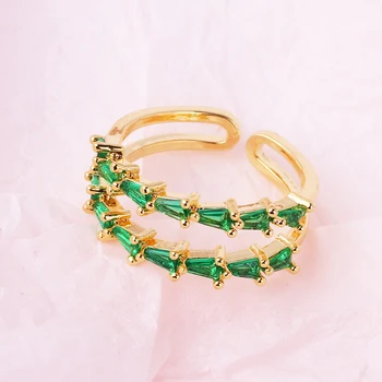 דרום קוריאה ירוק זהב זירקון צבע שכבה כפולה לפתוח את הטבעות ' נשות תכשיטי אופנה גותית מסיבת בנות יוקרה הטבעת anillo