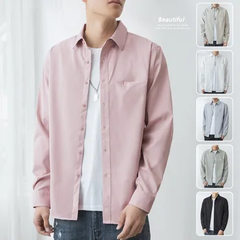 האביב החדש של גברים שרוול ארוך חולצה של גברים מקרית קוריאני גרסה אופנתית בסיס מוצק צבע החולצה, ז ' קט בגדי גברים מגמה