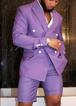 הגעה חדשה מעיל סגול עם קצרים מכנסיים חליפות גברים חליפה לנשף בציר השושבינים בחתונה טוקסידו Mens ללבוש יומיומי חליפה(ז ' קט+מכנסיים)