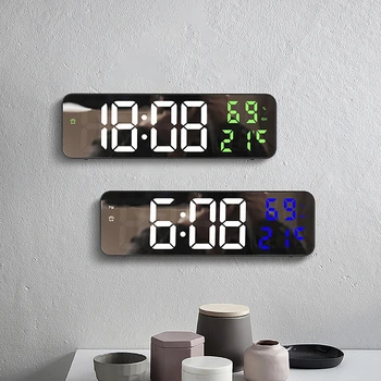 הוביל דיגטילי ברמת שעון מעורר טמפרטורה לחות תאריך 12/24 שעות תצוגת זמן העבודה / שעון קיר לעיצוב הבית מראה סוללה & USB