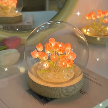 הוביל פרחים מלאכותיים מנורת לילה גמור בעבודת יד צבעוניים פרחים המנורה מכינה ערכות קישוט יום הולדת מתנות לחג