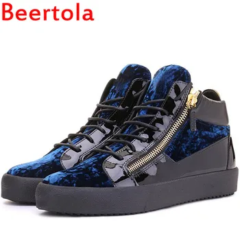 החדש Beertola עדר של גברים נעלי ספורט עגול הבוהן תחרה רוכסן מקרית גברים דירות באיכות גבוהה פנאי בסגנון Chaussures Hommes