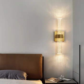 הסלון החדש קריסטל מנורת קיר חדר השינה רקע פשוט פוסט-מודרני מינימליסטי פתח אור יוקרה ליד המיטה חיווט מנורת קיר