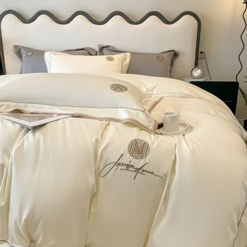 הקיץ High-End Lanjing Tencel המיטה ארבעה חלקים טהור כותנה 100 כותנה ברמה גבוהה עם מיטה זוגית שמיכת כיסוי סדין מצעים