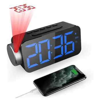 הקרנת שעון עם 10 רדיו FM USB מטען לטלפון 7 סופר גדול דיגיטלי תצוגת LED דימר