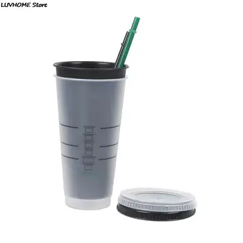 הקש כוס משקה לשנות צבע קש ספלים עם מכסה פלסטיק טמבלר מט קפה בקבוק כוס כיתה מזון PP פלסטיק עם קש
