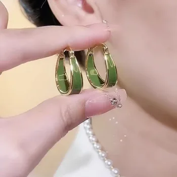 הרכש החדש זרוק עגילים אופנה מתכת קלאסי עגול נשים להשתלשל עגילים ירוקים פשוטים נקבה תכשיטים
