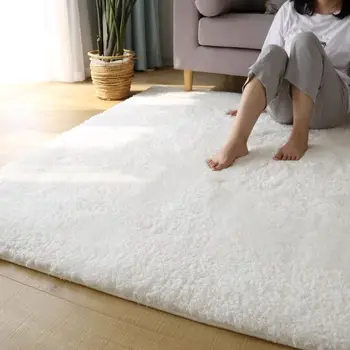 השטיח בסלון אזור מוצק שטיח פרוותי רך עיצוב הבית הלבן שטיח קטיפה חדר שינה שטיח רצפת המטבח מחצלות הלבן השטיח Tapete
