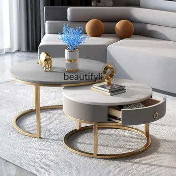 השיש מרכז שולחן הקפה בסלון נורדי קינון זהב להגדיר סיבוב שולחן תה מתכת יוקרה Tavolino דה Salotto ריהוט הבית