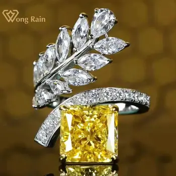 וונג גשם 925 כסף סטרלינג קרח כתוש לחתוך סיטרין ספיר ורוד פחמן גבוהה יהלומים תכשיטים תכשיטים יפים הטבעת לנשים