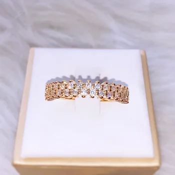 זהב בשורה אחת קריסטל טבעת אלגנטית פשוטה בנות תכשיטי אופנה רומנטי מתנה