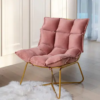 זהב מבטא הכיסא מרופדים קטיפה פנאי טרקלין, גידם מודרני כסא עם רגלי מתכת עבור חדר השינה, ורוד