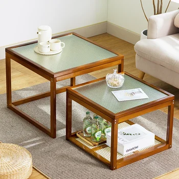 זכוכית מעצב בציר שולחנות קפה יוקרה בסלון רצפת המשרד שולחן קפה מרובע להארכה מסה Plegable ריהוט הבית