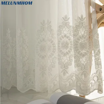 זמן מוגבל-מוגבל ארוגים Cortinas Dormitorio בסגנון אירופאי רקמה טול הסלון חוט טיפולים השינה
