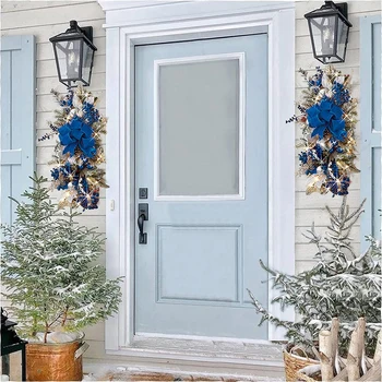 חג המולד זר קש לשימוש חוזר מעודן דלת הכניסה לקישוט זרי פרחים עם אור LED הרצועה הביתה תלויות דקור
