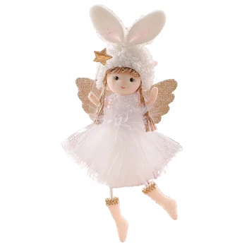 חג המולד קישוטים תלויים מלאך חמוד ילדה דמות הבובה עם אוזני הארנב בעבודת יד עם תליון עיצוב הבית מבטא תליונים