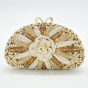 חדש האופנה פרח קריסטל מצמד תיק וארנק נקבה גבישי יהלום מצמדים נשים ערב התיק החתונה Handmades