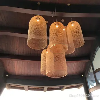 חדש הבמבוק הסיני אורות תליון מלון תה מדרגות מלון LED Hanglamp עץ תליון מנורה תלויה בעיצוב הבית במבוק במקום.