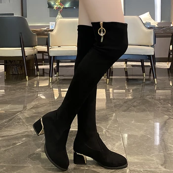חדש זמש דמוית סלים מגפיים סקסיות מעל הברך גבוה הנשים חורף אופנה ירך גבוהה מגפי נעלי אישה אופנה Botas Mujer 2021