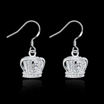 חדש סטרלינג 925 עגילי כסף חמודים הכתר זרוק עגילים אישה זוהר תכשיטים, מתנות לחתונה