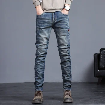 חדשה סתיו חורף ג 'ינס של גברים אופנה גברים סלים ג 'ינס ג' ינס מכנסיים זכר 27-36 בציר כחול צבע מוצק אלסטי קלאסי ג ' ינס