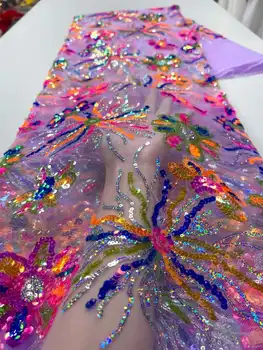 חם למכור אפריקה תחרה בד 2023 האחרון צבעוני סארי הודי בד באיכות גבוהה טול נצנצים 3D בד תחרה שמלת חתונה