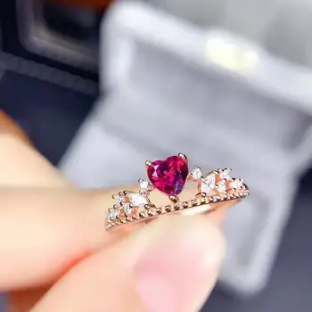 טבעי גארנט/טופז בצורת לב חן S925 כסף סטרלינג טבעת תכשיטי אופנה משובחים לחתונות מסיבות MeibaPJFS