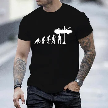 טי גברים חולצה העליון האבולוציה של האדם מכונאי הדפס שרוול קצר לגברים חולצת טי מזדמנים צמרות מכונאי קיץ גברים חולצת טי טי בגדים