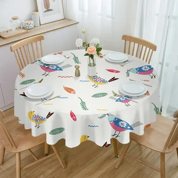 יד מצוירת ציפור עלים ופרחים עמיד למים מפת שולחן חתונה קישוט הבית במטבח חדר האוכל שולחן עגול לכסות