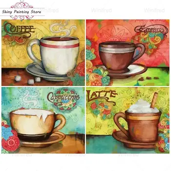 יהלום ציור כוס קפה קפוצ ' ינו, לאטה, אספרסו היהלומים רקמה רטרו קריקטורה ציור מלאכת יד, קפה, עיצוב