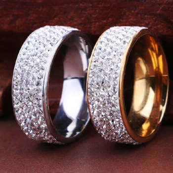 יוקרה טבעת נירוסטה עבור נשים גברים גביש יהלומים מלאכותיים תכשיטי אופנה החתונה טבעות אירוסין