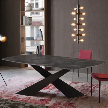 יוקרה מינימליסטי לוח שולחן אוכל מודרני מינימליסטי משפחה קטנה דגם חדר מלבני נורדי מעצב שולחן האוכל