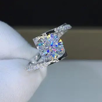 יצירתי חריג מסתובב ארבע-הצבת סיבוב מלא יהלומים שתי הטבעת על נשים זירקון מתנה ליום האהבה תכשיטים